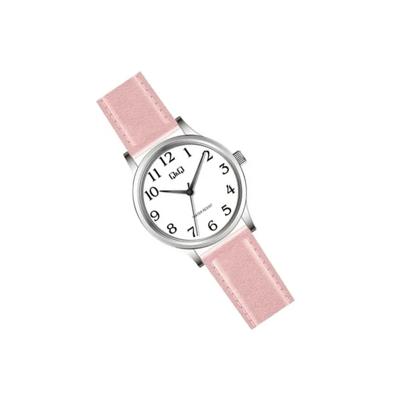 Q&Q White Dial Pink Leather Strap Ladies Watch- C10A-031PY